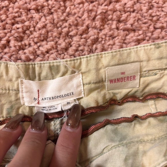 Anthropologie The Wanderer Pants Women's 25 Green Linen Blend Cargo Stretch Y2K - Picture 7 of 8